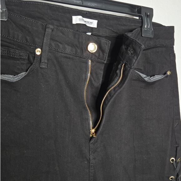 Good American Black Good Waist Lace-Up High Rise Skinny Jeans Women's 14 - Picture 7 of 12